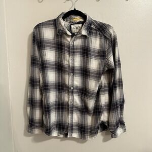 Denim & Flower Yellow Navy Plaid Button Down Flannel Shirt Womens Blue Small